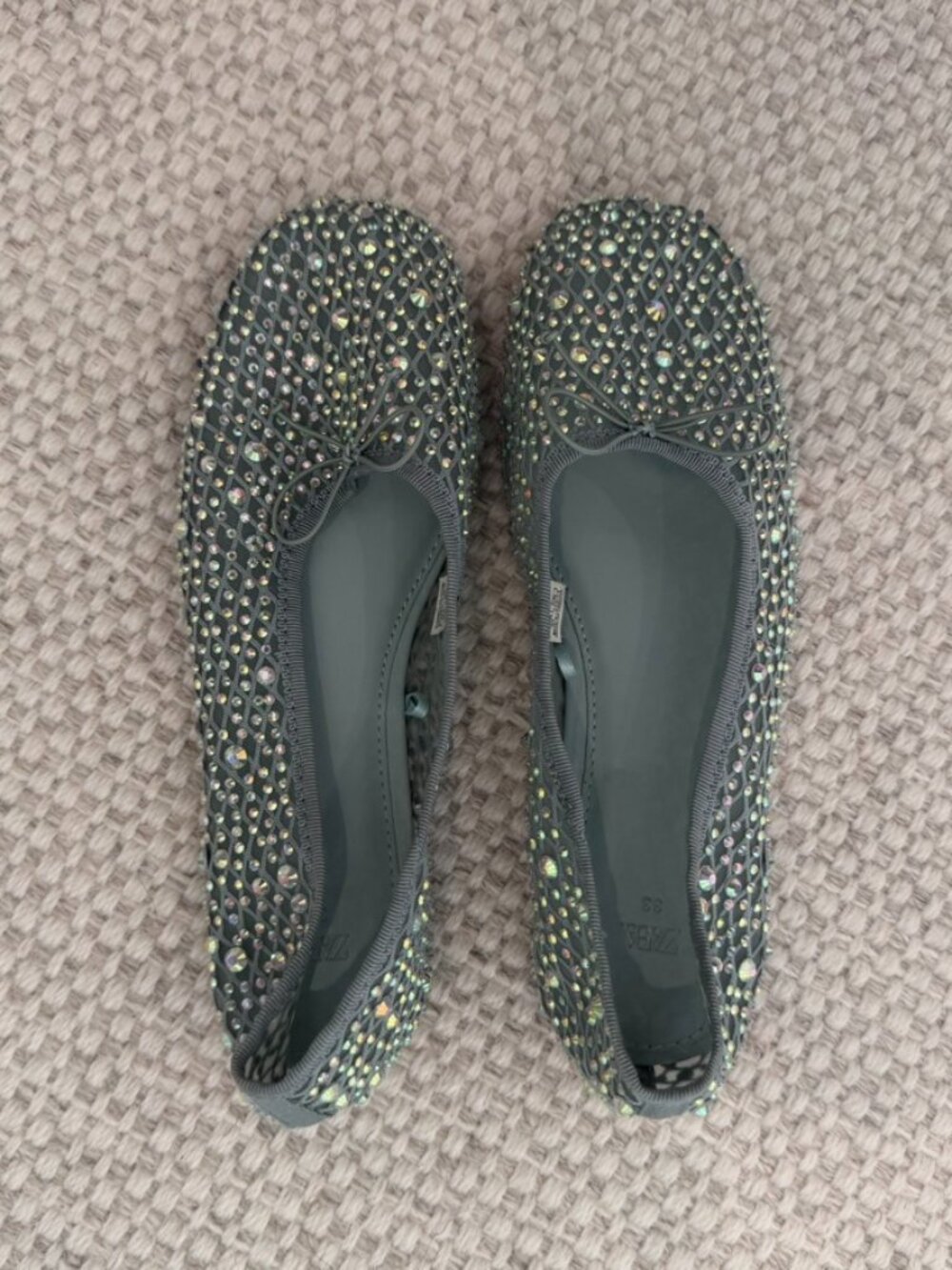 Zara Girls Rhinestone Crystal Ballet Flats Blue/Gray Size 33